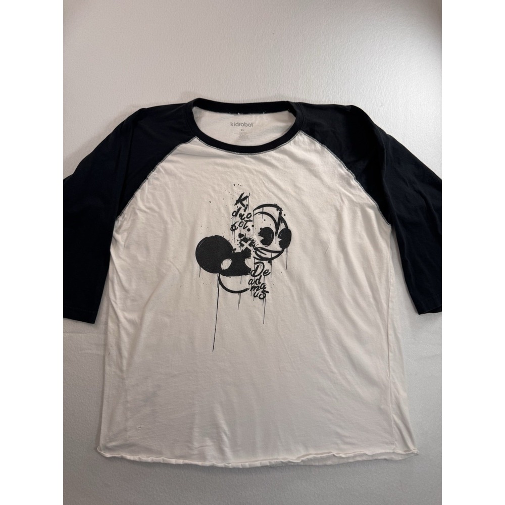 Deadmau5 x KidRobot Mens 3/4 Sleeve Shirt XL White Black Curved Hem EDM Vintage